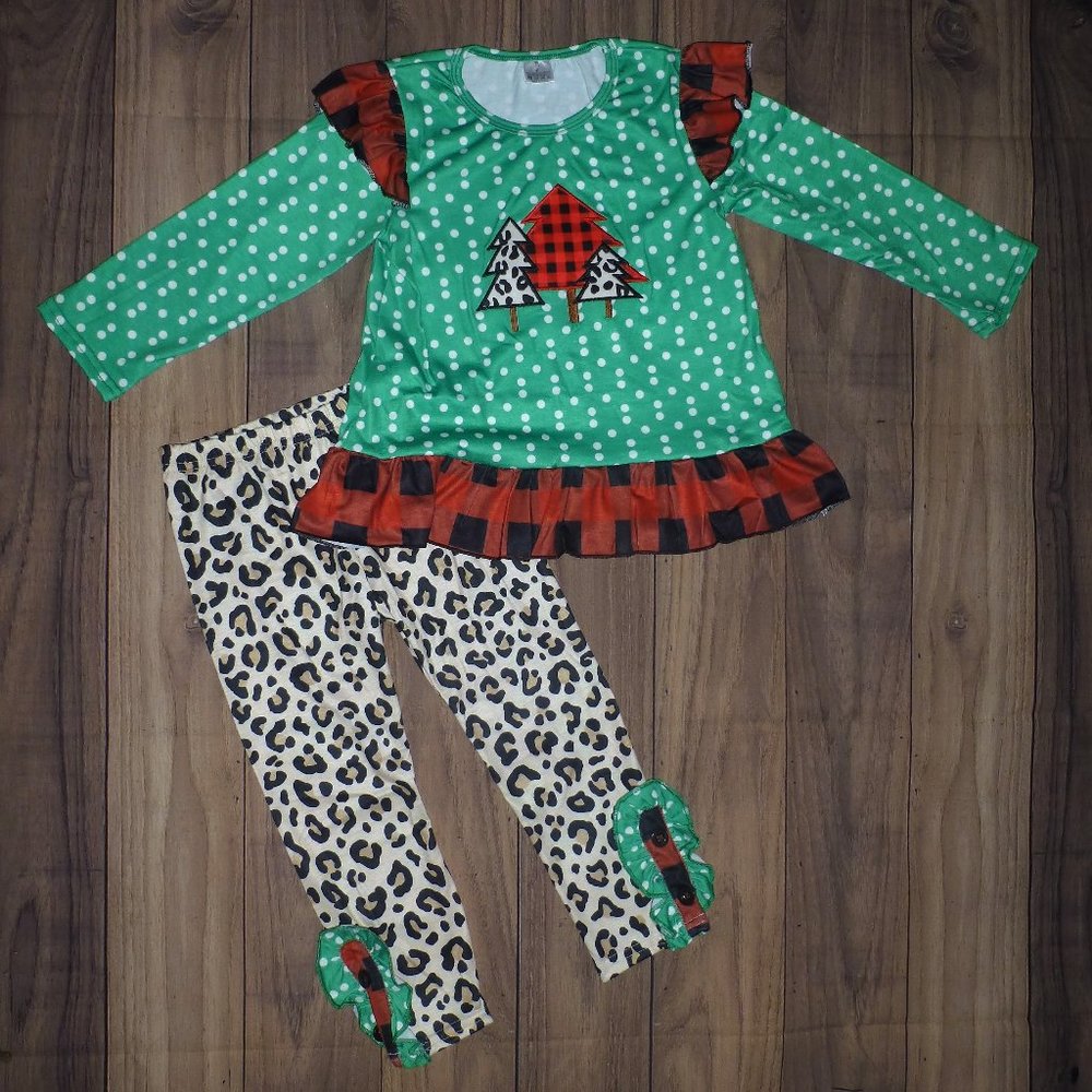 Boutique Christmas Tree Tunic Leopard Leggings Girls Outfit